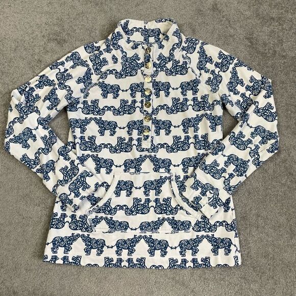 Lilly Pulitzer All Over Elephant Print Gold Button Pullover Sweatshirt Size S - Picture 1 of 5